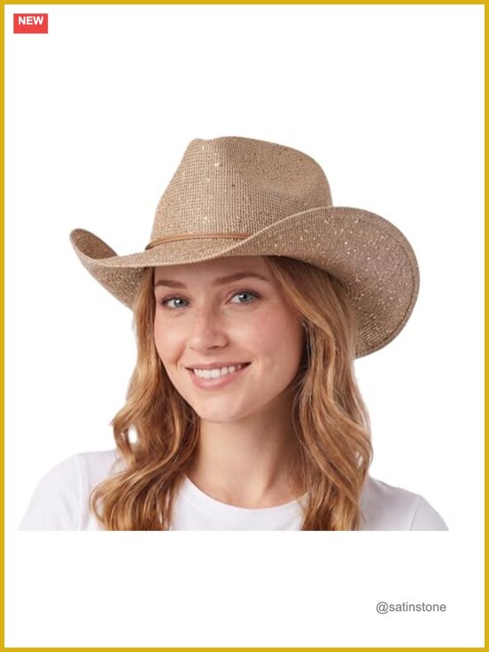 Sparkly Sequin Cowboy Hat with Suede String Trim - Shapeable & Packable main image 6
